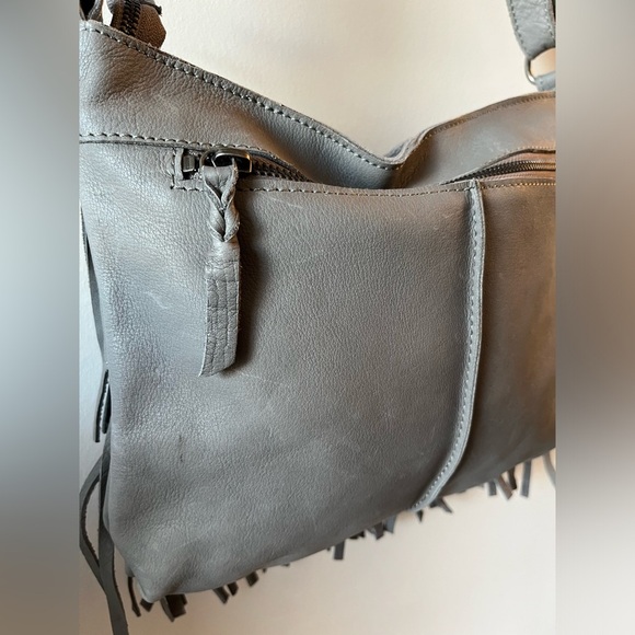 Cut n’ Paste Leather Gray Crossbody Bag with Fringe - Picture 8 of 15